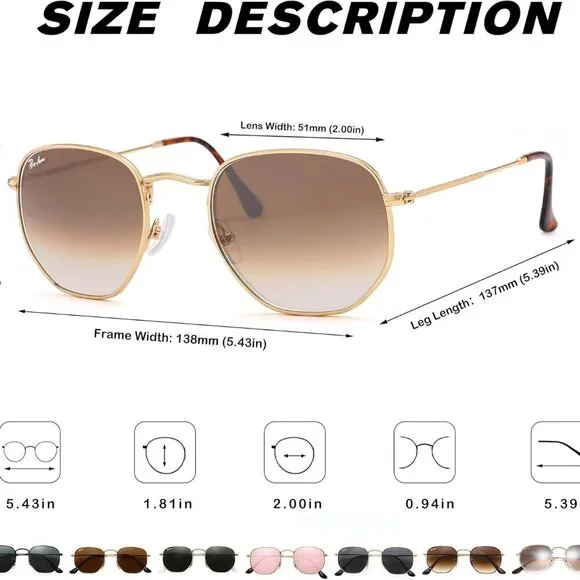 Square Sunglasses for Women Men UV400 Glass Lenses Stylish Hexagonal Frame - Picture 3 of 6